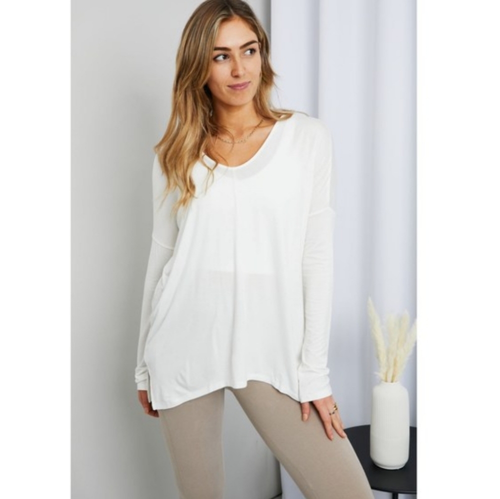 ABLE Minimalist Micro Modal White High Low Tunic Shirt Dress Made in USA